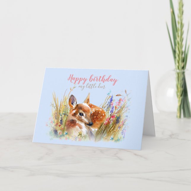 Cartão Boho Watercolor Baby Deer Saudação (Frente)
