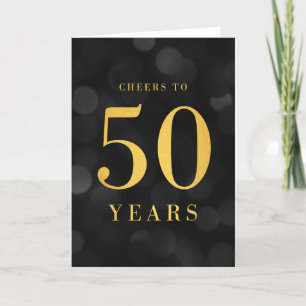 Cartão Bokeh Dourado saudações a 50 anos de aniversário