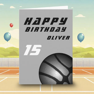 Cartão Bola de Basquete Preta Esportes Meninos Feliz Aniv