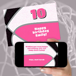 Cartão bola de basquetebol feliz aniversário rosa preto