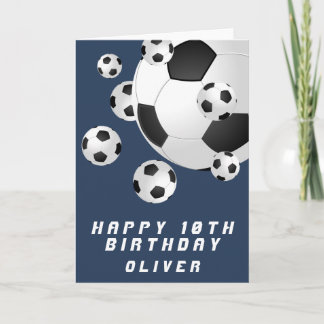 Cartão Bola de Futebol Azul para Crianças Menino Feliz An