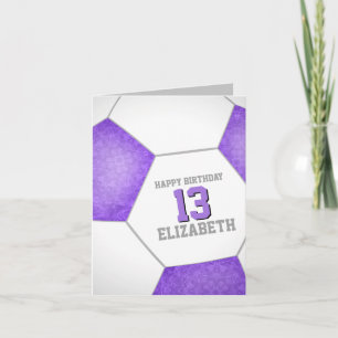 Cartão bola de futebol branco roxo simples feliz anivers