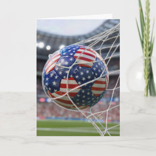 Cartão Bola de futebol da bandeira americana de aniversár