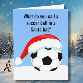 Cartão Bola de Futebol de Natal no Chapéu do Papai Noel