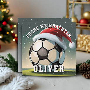 Cartão Bola de Futebol de Santa Chapéu Natal Feliz 