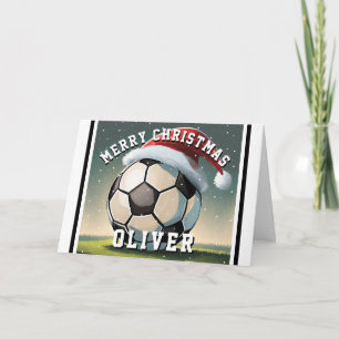 Cartão Bola de Futebol de Santa Chapéu Nome Natal 