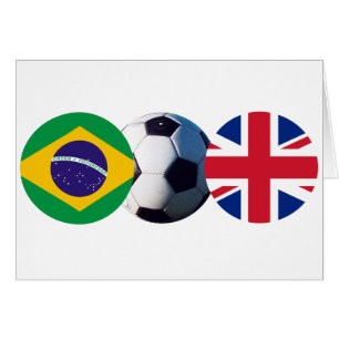 Cartão Bola de Futebol Reino Unido e Brasil Bandeiras do