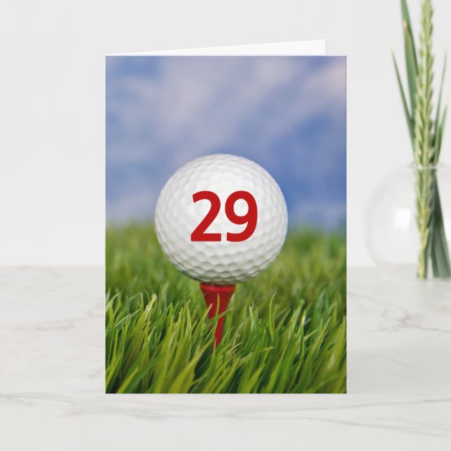 Cartão Bola de Golfe de 29.º aniversário no Tee Vermelho (Frente)