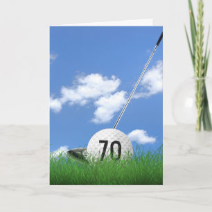 Cartão bola de golfe de 70 aniversário no capim