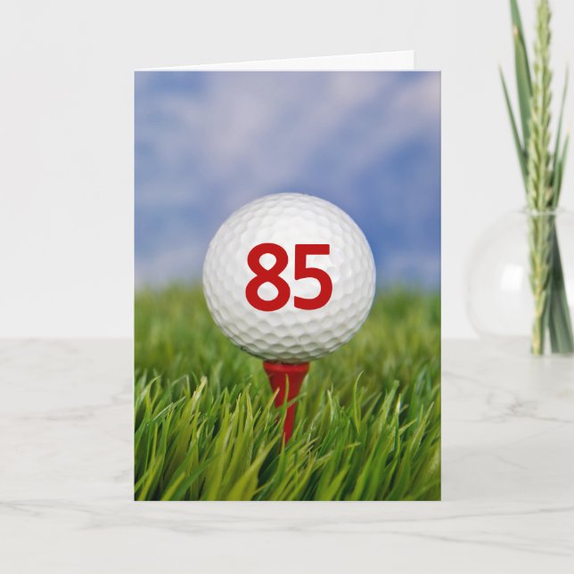 Cartão Bola de Golfe de 85º aniversário no Tee Vermelho (Frente)