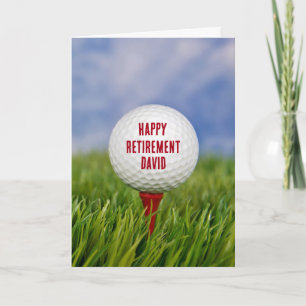 Cartão Bola de Golfe de Aposentadoria em um Tee Vermelho