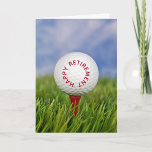 Cartão Bola de Golfe de Aposentadoria em um Tee Vermelho