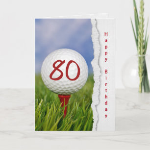 Cartão bola de golfe no tee por 80 de aniversário