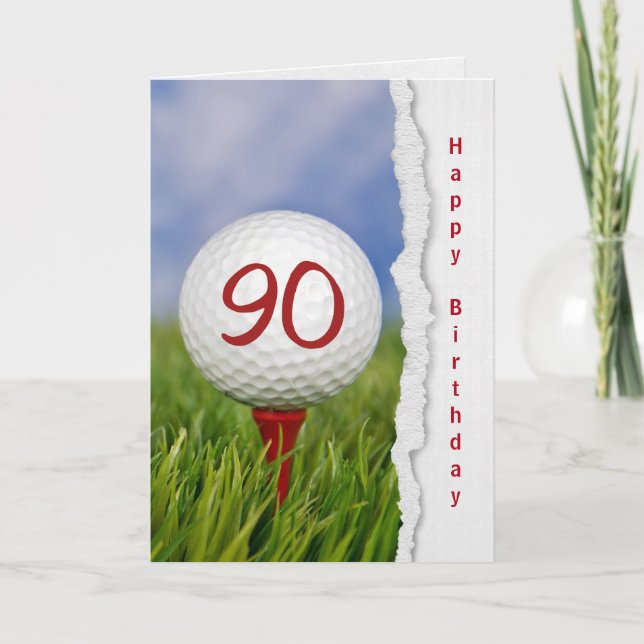 Cartão bola de golfe no tee por 90 de aniversário (Frente)