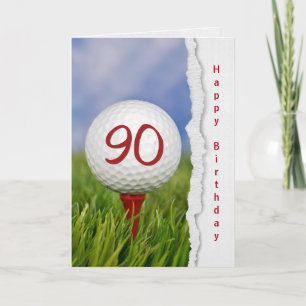 Cartão bola de golfe no tee por 90 de aniversário