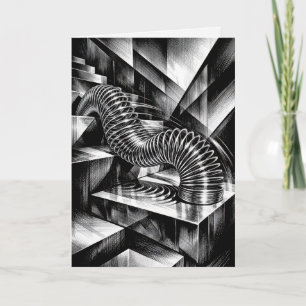 Cartão Bola de Mola Preta e Branca em Degraus de Cromo