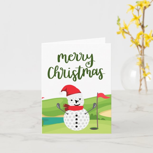 Cartão Bola de Neve de Golfe para Feliz Natal ao Golfista (Flor Amarela)