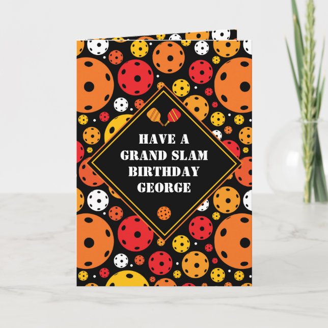 Cartão Bola de Pickleball Grand Slam Birthday Personalizá (Frente)