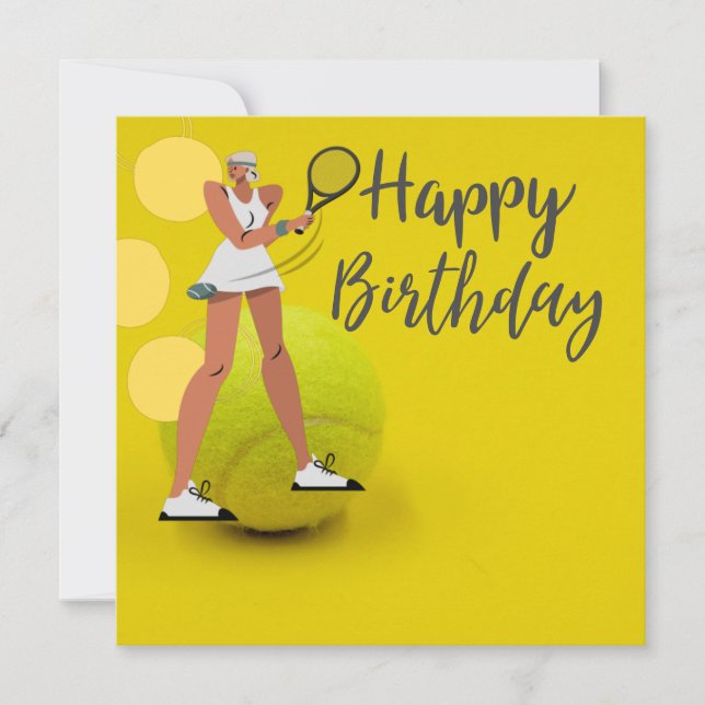 Cartão bola de tênis com raquete em amarelo (Frente)