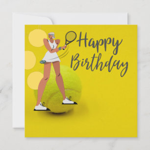 Cartão bola de tênis com raquete em amarelo