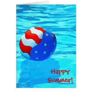 Cartão Bola feliz da Verão-praia na piscina