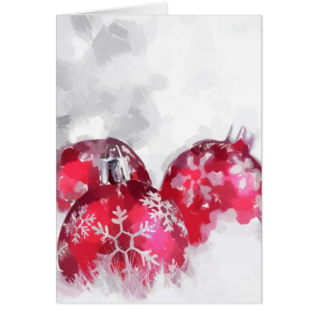 Cartão Bola Ornada Floco de Neve Vermelha de Natal (Frente)