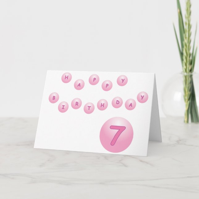 Cartão Bolas Cor-de-Rosa Feliz Aniversário Idade 7 (Frente)
