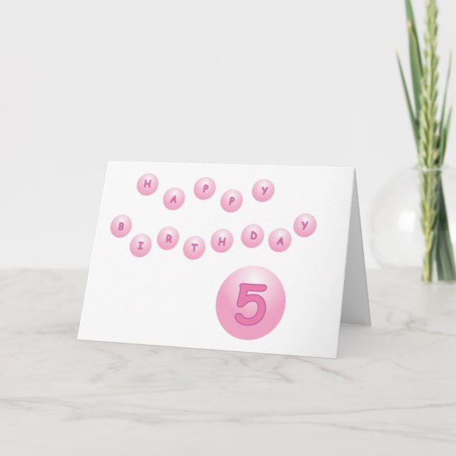 Cartão Bolas de Aniversário Rosa com 5 Anos (Frente)