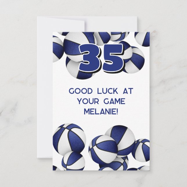 Cartão bolas de basquete azuis e brancas boa sorte no jog (Frente)