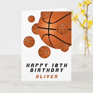 Cartão Bolas de Basquete Laranja Crianças Menino Feliz An