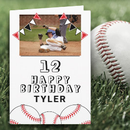 Cartão Bolas de Beisebol Bandeiras Crianças Foto Aniversá