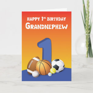Cartão Bolas de Esportes do primeiro aniversario do Avô