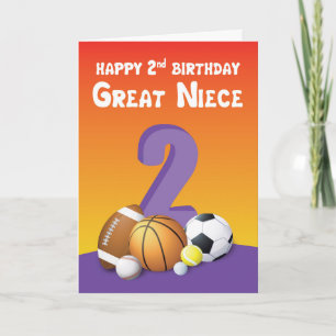 Cartão Bolas de esportes do segundo aniversário Niece do