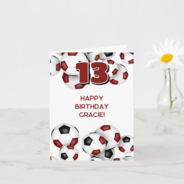 Cartão bolas de futebol maroon meninas feliz aniversário