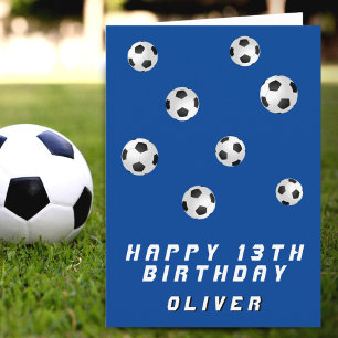 Cartão Bolas de Futebol Menino Azul Feliz Aniversário