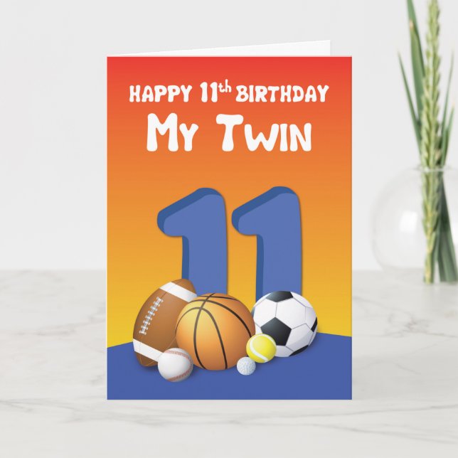 Cartão Bolas Esportivas de Aniversário de 11 anos do Meu  (Frente)