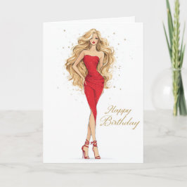 Cartão Bold & Beautiful Red Dress Birthday Card