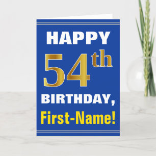 Cartão Bold, Blue, Faux Gold 54th Birthday w/ Name Card