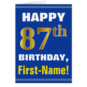 Cartão Bold, Blue, Faux Gold 87th Birthday w/ Name Card