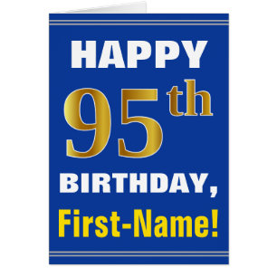 Cartão Bold, Blue, Faux Gold 95th Birthday w/ Name Card
