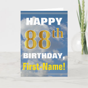 Cartão Bold, Cloudy Sky, Faux Gold 88th Birthday + Name