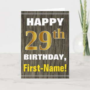 Cartão Bold, Faux Wood, Faux Gold 29th Birthday + Name