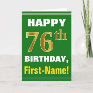 Cartão Bold, Green, Faux Gold 76th Birthday w/ Name Card