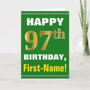 Cartão Bold, Green, Faux Gold 97th Birthday w/ Name Card