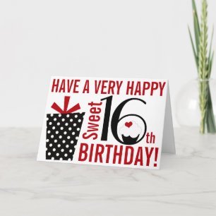 Cartão Bold Mod Black Red Happy Sweet 16º Aniversário