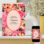 Cartão Bold Pink Personalized Floral Watercolor Birthday<br><div class="desc">Personalized birthday card for a friend, mom, sister or other female relative. This bold, watercolor floral design has rose blooms, flowers and foliage in shades of pink, orange and yellow. The wording on the front is fully editable and currently reads "wishing my wonderful friend [name] a blooming beautiful birthday". You...</div>