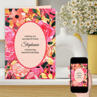 Bold Pink Personalized Floral Watercolor Birthday