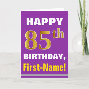 Cartão Bold, Purple, Faux Gold 85th Birthday w/ Name Card