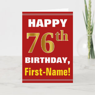 Cartão Bold, Red, Faux Gold 76th Birthday w/ Name Card