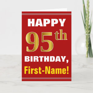 Cartão Bold, Red, Faux Gold 95th Birthday w/ Name Card